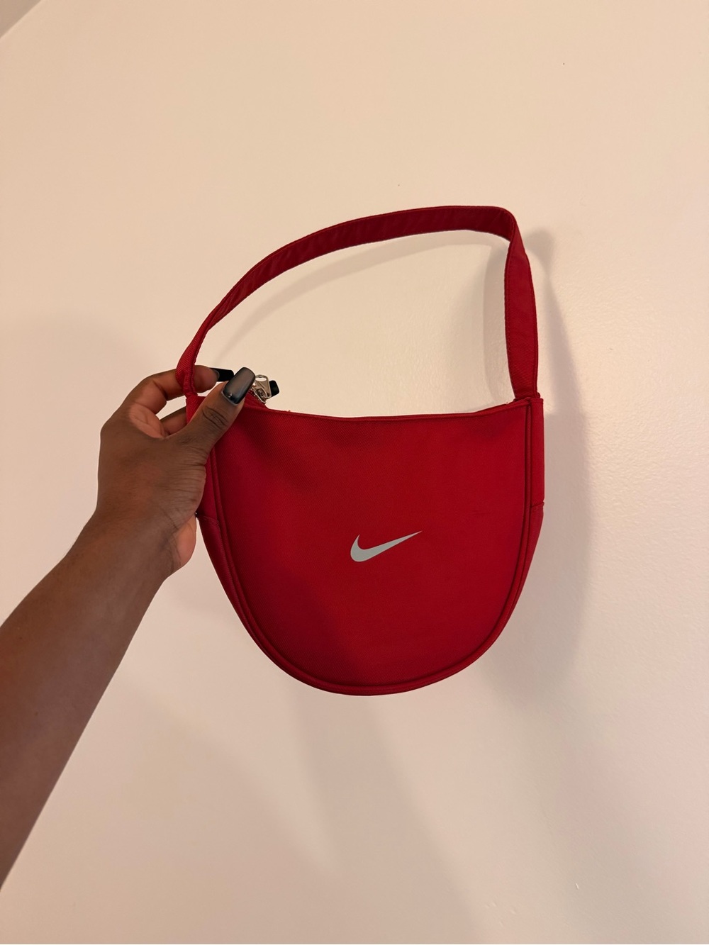 Nike Red Crescent Shoulder Bag with Silver Swoosh